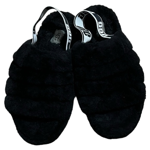 UGG Fluff Yeah Black & White Sandals/Slippers Size 9 - Picture 1 of 10